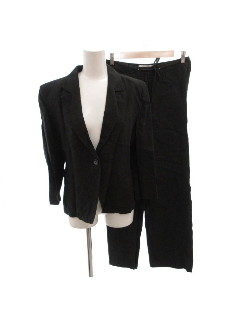 Max Mara Set Suit Jacket Pants Linen Single Easy 36 Black